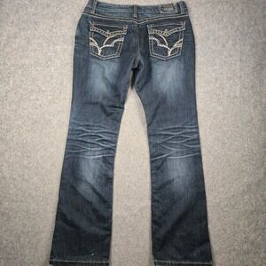 Zenim Bootcut Jeans Women 12 Blue Mid Low Rise Flap Pockets Embroidered Y2K